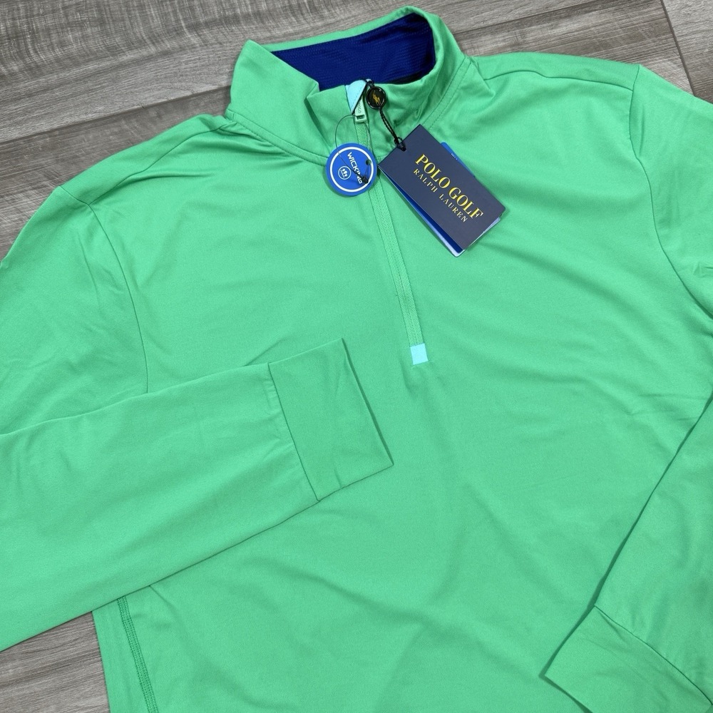 Polo Golf Ralph Lauren Solid Stretch Peached Jersey Half Zip Cabo Green MEDIUM